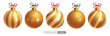 © AmazeinDesign - Christmas balls gold vector set design. Gold xmas balls with stripe, glitter, shiny and pattern decoration elements for holiday season ornaments collection. Vector illustration elegant bauble design.