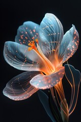 Wall Mural - Luminous crocus flowers, delicately crafted from fine, semi-transparent materials, captivate with their softly lit, intricate petals. They emit a serene glow against the dark.