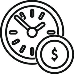 Wall Mural - Simple line drawing of a clock overlapping with a coin showing the concept of time is money