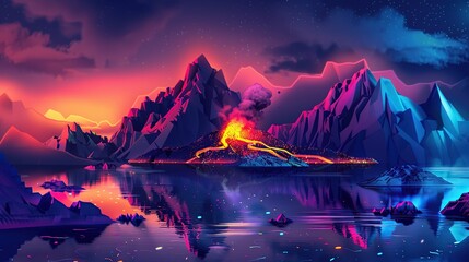 Poster - Volcano Eruption in a Surreal Landscape