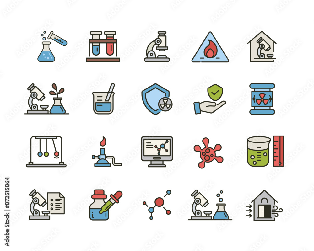 Objective Science Icon Science outline filled color icon set. Laboratory activity icon ...