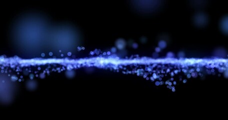Leinwandbilder - Animation, data stream and network traffic with blue particles on black background for communication. Dark, future and graphic with cloud computing or information technology flow in cyberspace