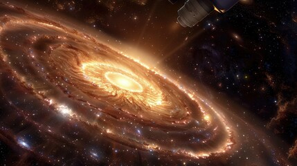 Wall Mural - in the vast silence of space, a cosmic telescope reveals a galaxy's spiral beauty, each arm teeming 