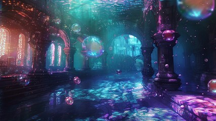 Wall Mural - Fantasy Virtual Reality Underwater City Scene