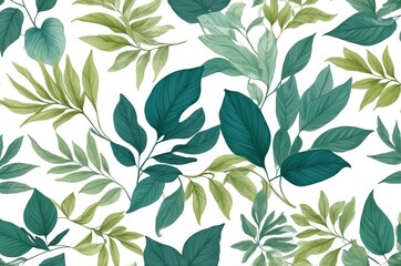 Sticker - Illustration of vibrant lush green tropical leaves on white background