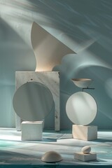 Wall Mural - minimal geometric forms. Minimalist abstract background with podiums.