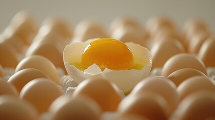 Canvas Print - Egg yolk in a cracked egg, surrounded by whole eggs.