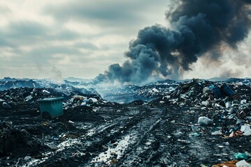 Wall Mural - Environmental pollution. Fire at the landfill. The concept of ecological disaster, disaster, disaster.