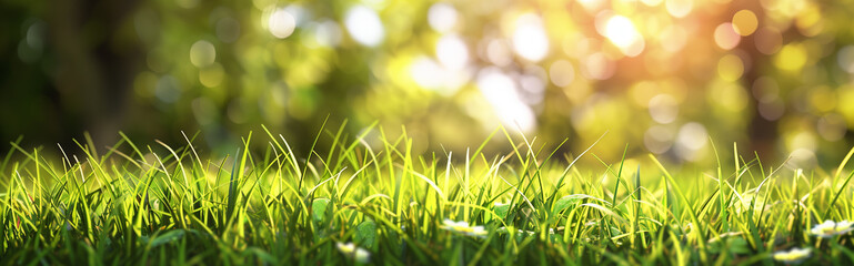 Green grass with blurred garden background