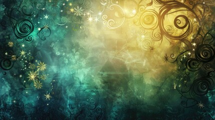 Poster - Abstract Watercolor Background with Floral Motifs and Stars