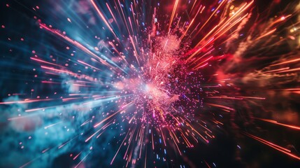 Wall Mural - Close-up of vibrant fireworks exploding with trails of light. 