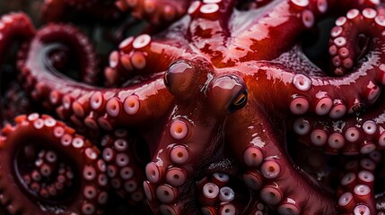 Wall Mural - A close up of an octopus with red tentacles.