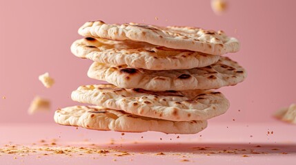 Wall Mural -  Levitating naan bread sliced separated pastel