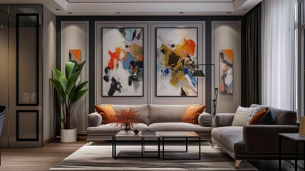 Wall Mural - Modern living room interior with picture frame