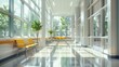 © ZUBI CREATIONS - A high school corridor featuring large windows, clean lines, and minimalist furniture