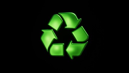 3D Spinning Recycle Icon on Black Background