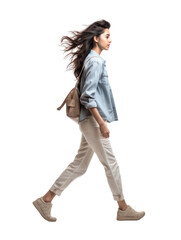 a woman walking in transparent background