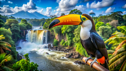 Exotic toucan bird in natural setting in Foz do Iguacu, Brazil