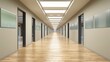 © ZUBI CREATIONS - Contemporary high school corridor with light wooden floors and minimalist decor