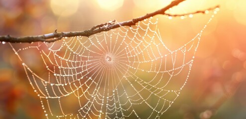 A spider web is shown in the image, with a branch in the background