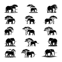 Wall Mural - Elephant Silhouettes High Quality Nature Inspired Collection 003