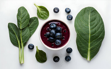 Wall Mural - Energizing blueberry spinach smoothie isolated white background