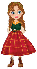 Wall Mural - Young girl with braids and plaid skirt