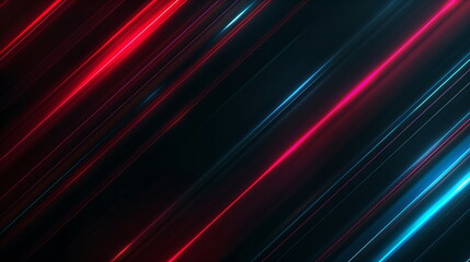 Wall Mural - An abstract background with glowing red and blue diagonal neon lines conveying a sense of speed on a black background. Technology, speed, future concept.