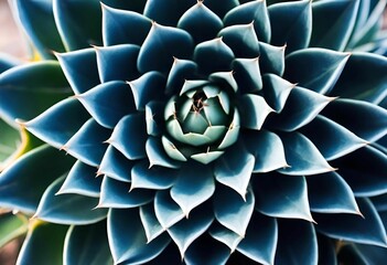 Poster - Close-up of a succulent plant with symmetrical blue-green leaves