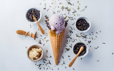 Wall Mural - French lavender honey ice cream isolated white background