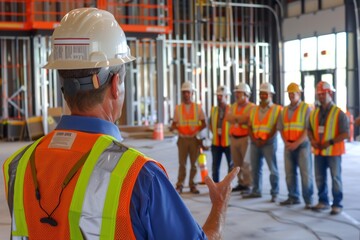 construction team engaged in comprehensive workplace safety training session, focused on hazard prev