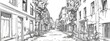 © Pihta - Street view. Sketch illustration. Black and white.