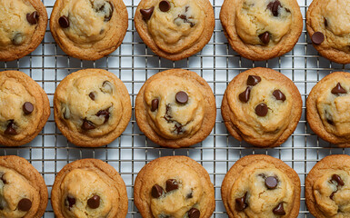 Wall Mural - Freshly baked chocolate chip cookies on a cooling