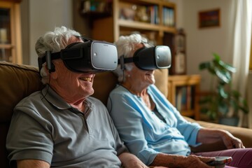 Senior couple enjoying VR games together.