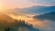 © ctrlaplus - scenic mountain range under morning sky with sea of mist in the golden tone color.