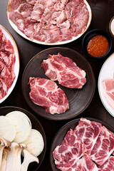 Wall Mural - Korean restaurant with grilled pork and beef