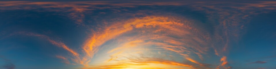 Wall Mural - seamless 360 hdr spherical panorama of sunset sky with vibrant pink cirrus clouds. full zenith or sk