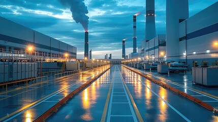 Aufkleber - Manufacturing facility for energy generation equipment and alternative energy components, Industrial of a refinery. Generative AI.