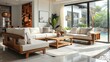 © visoot - Living room modern with teak wood furniture. Generative AI.