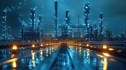 Fototapete - Digital, Fusion of technology, oil and gas, specialty chemicals, hydrogen. Generative AI.