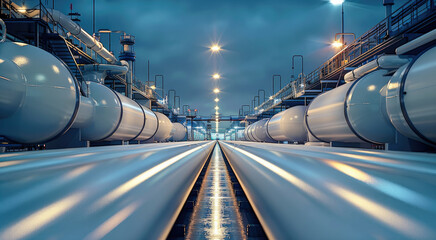 Poster - Industrial pipelines, Industrial view at oil refinery plant form industry zone. Generative AI.