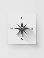 Poster - A simple black and white compass rose with a long shadow, perfect for use in navigation apps and travel services. Generative AI