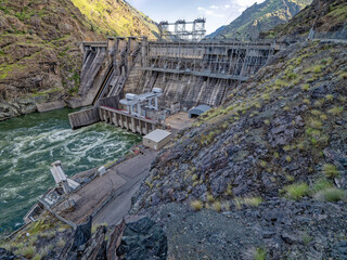 The historic Hells Canyon Dam on the Snake River between Idaho and Oregon was completed in 1967