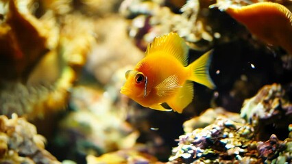 Wall Mural - Bright orange fish in coral reef, vibrant underwater scene