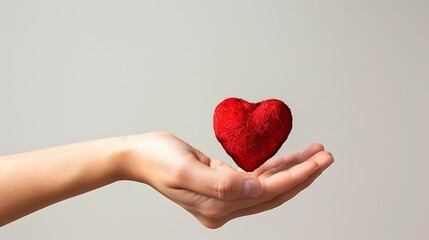 Man hand holding red heart love isolated on white background