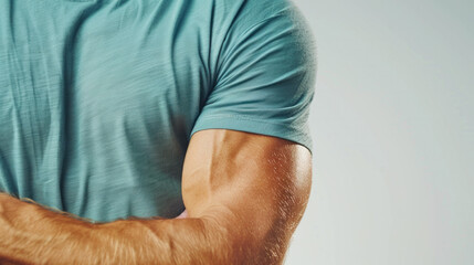 Wall Mural - A man with a blue shirt and a muscular arm