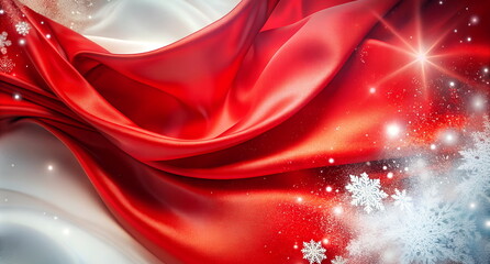 Wall Mural - Christmas background banner silk red white colors with snowflakes, sparkles, bokeh.Copy space. Template. Watercolor style