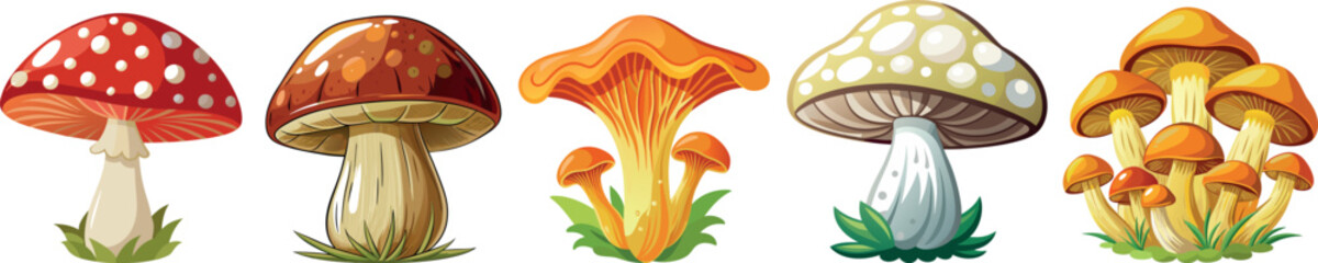 Mushrooms cartoon vector set