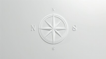 Poster - A simple white compass rose on a plain white background. Ideal for navigation apps and travel services. Generative AI