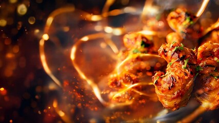 Sticker - Sizzling grilled meat with spices and glowing effects